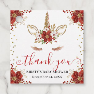 Winter Poinsettia Unicorn Baby Shower Favour Tags