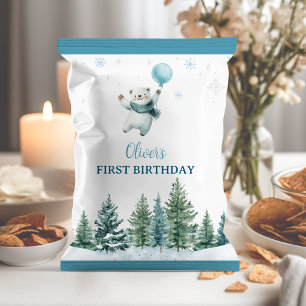 Winter Polar Bear 1st Birthday Chip Bag Wrapper