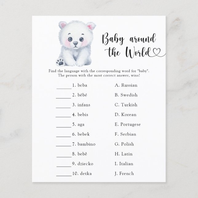 Winter polar bear - Baby around the world game (Front)