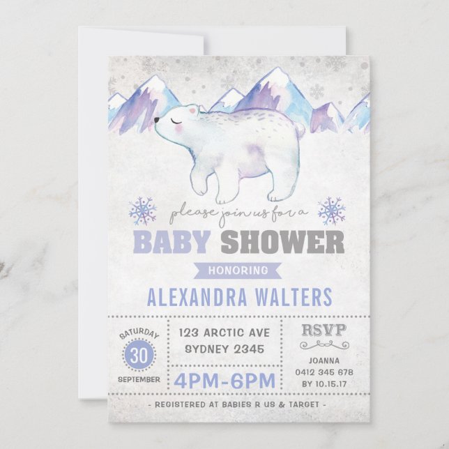 Winter Polar Bear Baby Shower Invitation Snowflake (Front)