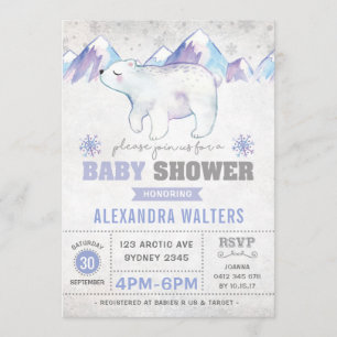 Winter Polar Bear Baby Shower Invitation Snowflake