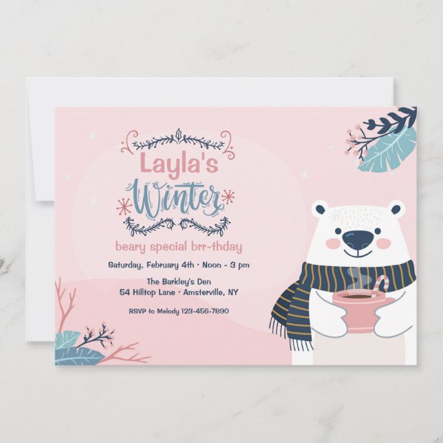 Winter Polar Bear Birthday Party Invitation (Front)