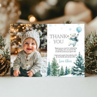 Winter Polar Bear Birthday Photo Thank You Card
