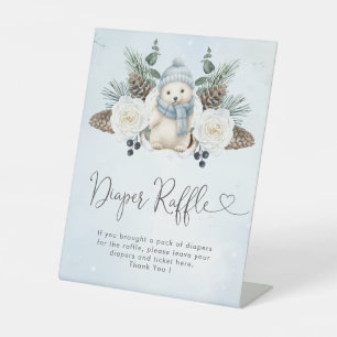 Winter Polar Bear Boy Baby Shower Diaper Raffle Pedestal Sign