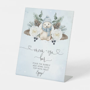 Winter Polar Bear Boy Baby Shower Mum-osa Bar Pedestal Sign