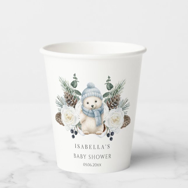 Winter Polar Bear Boy Baby Shower  Paper Cups (Front)