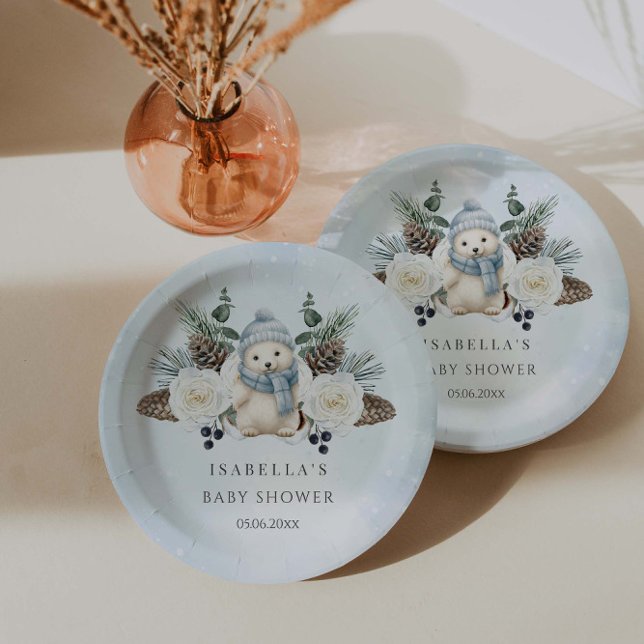Winter Polar Bear Boy Baby Shower  Paper Plate (Creator Uploaded)