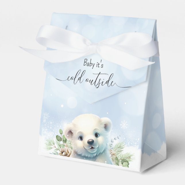 Winter Polar Bear Cold Outside Blue Baby Shower Favour Box (Front Side)