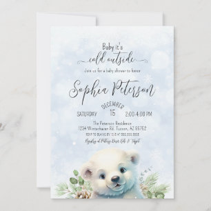 Winter Polar Bear Cold Outside Blue Baby Shower Invitation
