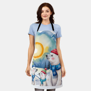Winter Polar Bear Family Christmas Apron