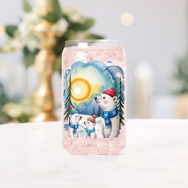Winter Polar Bear Family Christmas  Can Glass (Insitu (Wedding))