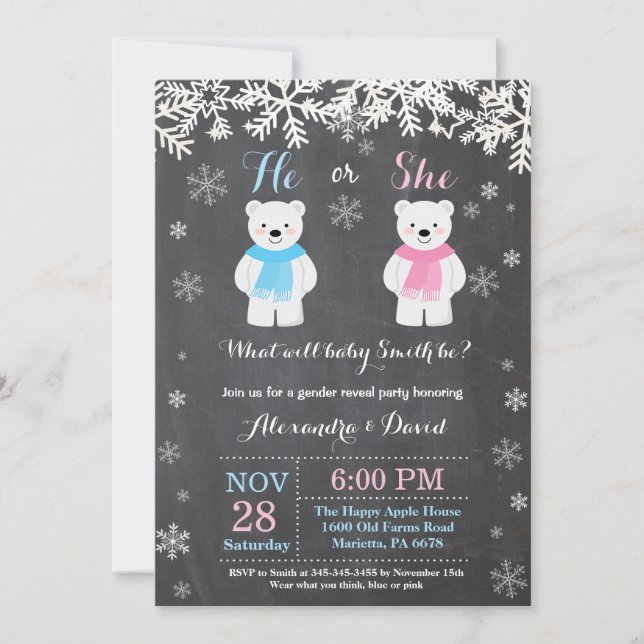 Winter Polar Bear Gender Reveal Invitation (Front)