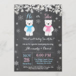 Winter Polar Bear Gender Reveal Invitation<br><div class="desc">Winter Polar Bear Gender Reveal Invitation. White Snowflake. He or She. Boy or Girl. Pink and Blue. Christmas Holiday Gingerbread Man. Chalkboard Background. Black and White. For further customisation,  please click the "Customise it" button and use our design tool to modify this template.</div>