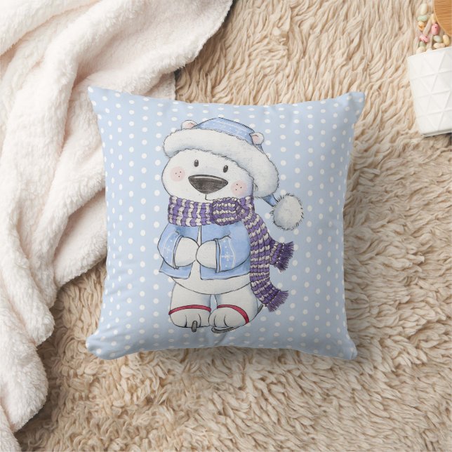 Winter Polar Bear Ice Skating Cushion (Blanket)