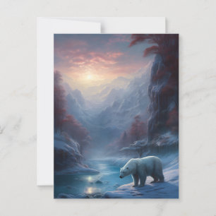 Winter Polar Bear Mountain Christmas Holiday Postcard
