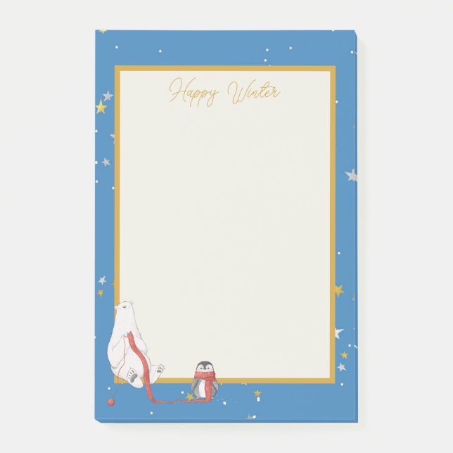 Winter Polar Bear Penguin Happy Winter Post-it Notes (Front)