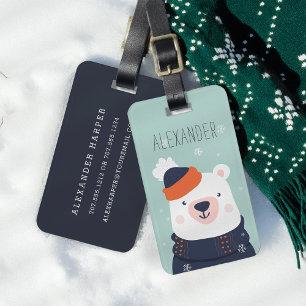 Winter Polar Bear Personalised Bag Tag Mint
