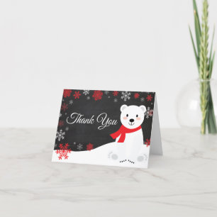 Winter Polar Bear Red Snowflake Chalkboard Thank You Card