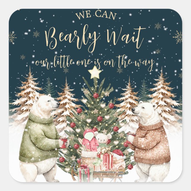 Winter Polar Bear Snowflake Baby Shower Square Sticker (Front)