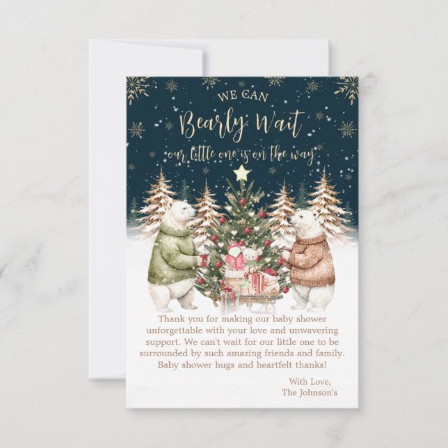 Winter Polar Bear Snowflake Baby Shower Thank You Card (Front)