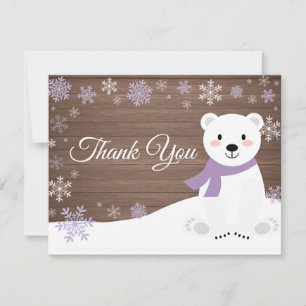Winter Polar Bear Snowflake Purple Thank You Card