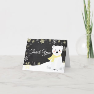 Winter Polar Bear Snowflake Yellow Chalkboard Thank You Card