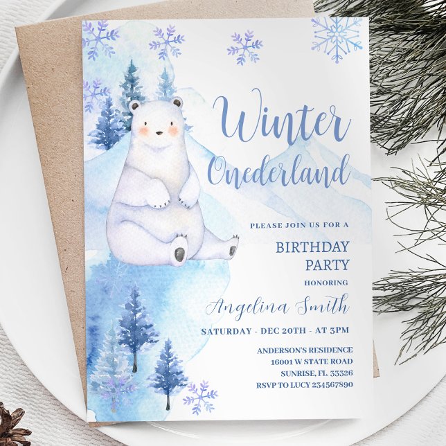 Winter Polar Bear Snowflakes Birthday Invitation (Creator Uploaded)