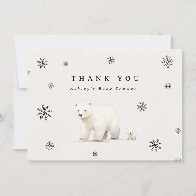 Winter Polar Bears Baby Shower Thank You Card (Front)