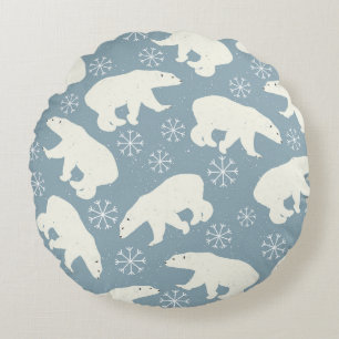 Winter Polar Bears seamless pattern + your ideas Round Cushion