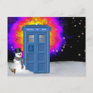 winter police box with snowman postcard