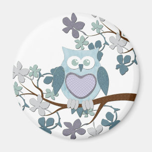 Winter Polka Owl in Tree Magnet