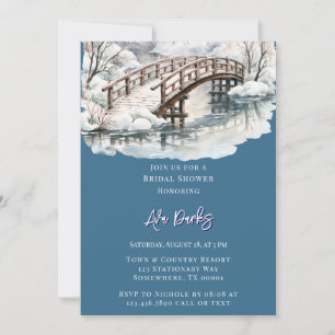 Winter Pond Stream Wooden Bridge Bridal Shower Invitation