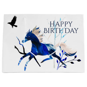 Winter Pony and Crow Horse Happy Birthday  Large Gift Bag