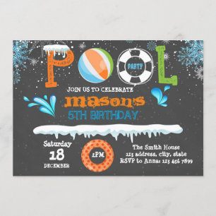 Winter pool birthday party invitation