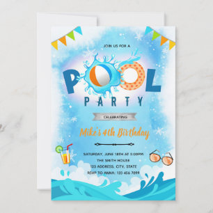 Winter pool birthday party invitation