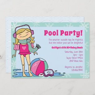 Winter Pool Party Blonde Girl Indoor Swimming Invitation