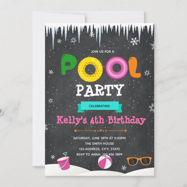 Winter pool party invitation (Front)