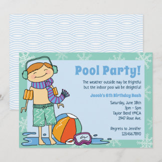 Winter Pool Party Red Hair Boy Indoor Swimming Invitation