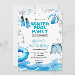 Winter pool party theme invitation