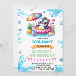 Winter pool penguin party invitation