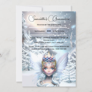 Winter princess fairy blue forest snow moonlit  invitation
