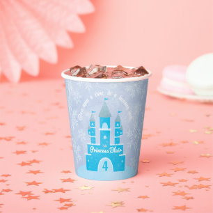 Winter Princess Party     Ice Blue & Gold Castle  Paper Cups