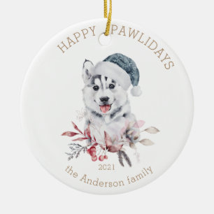 winter puppy happy pawlidays photo ceramic tree decoration