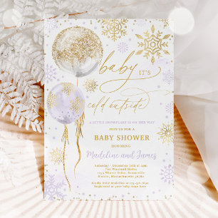 Winter Purple & Gold Snowflake Baby Shower Invitation
