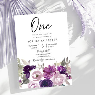 Winter Purple Lavender Floral 1st Birthday Party Invitation