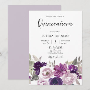 Winter Purple Lavender Floral Quinceanera Party Invitation
