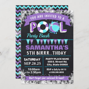 Winter Purple Pool birthday party bash Invitation
