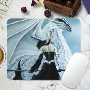 Winter Queen White Dragon Fantasy Mouse Mat