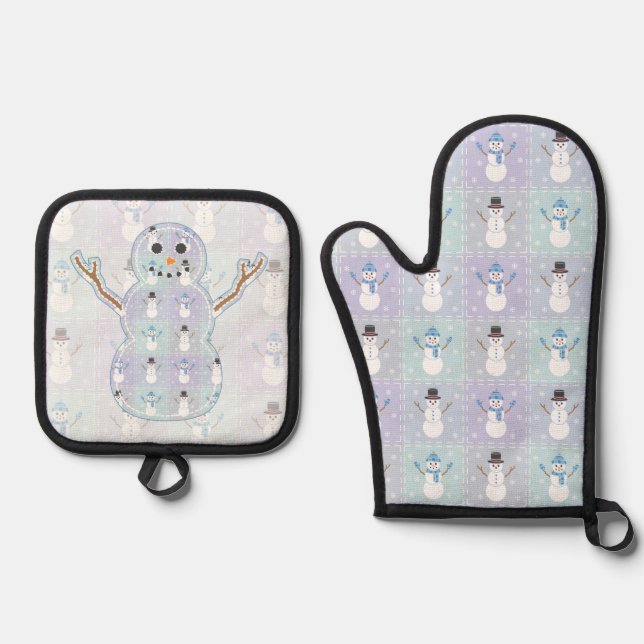 Winter Quilt Oven Mitt & Pot Holder Set (Front)