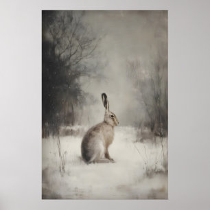 Winter Rabbit Art Printable Moody Woodland Bunny Poster